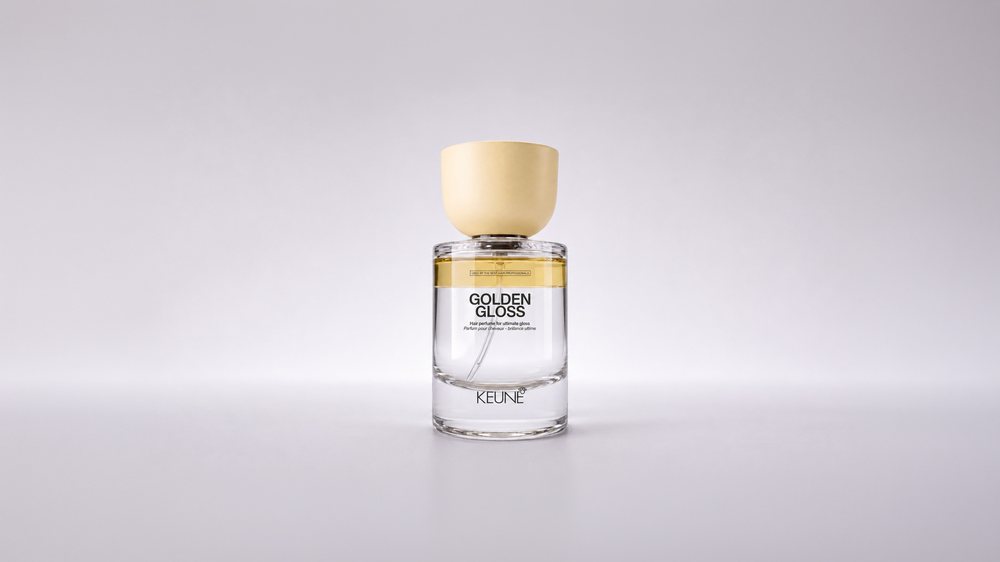 Keune Golden Gloss on a soft grey backdrop.
