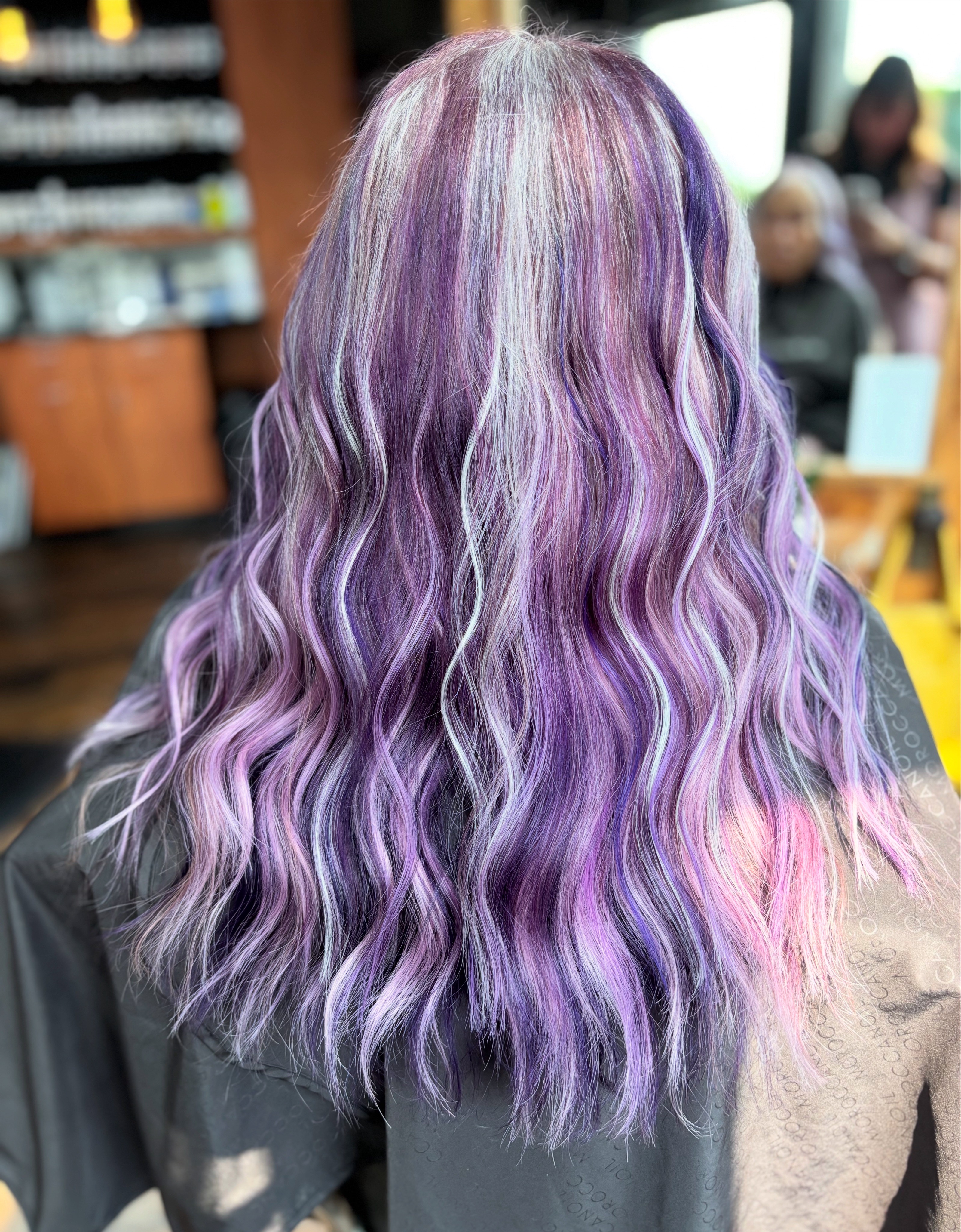 A lavender and pink color placement, shot from behind